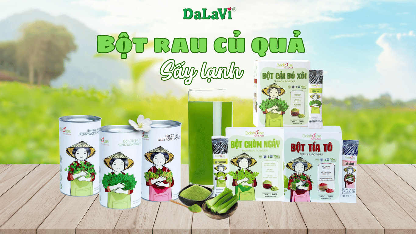 Bột rau củ quả sấy lạnh, 100% từ rau củ quả tươi ngon